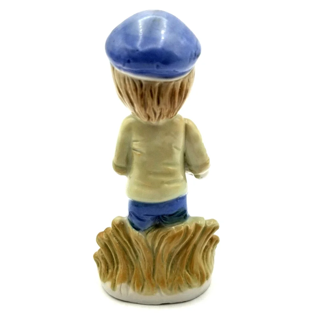 Vintage Porcelain Figurine Boy with Goose Blue Cap 5.5